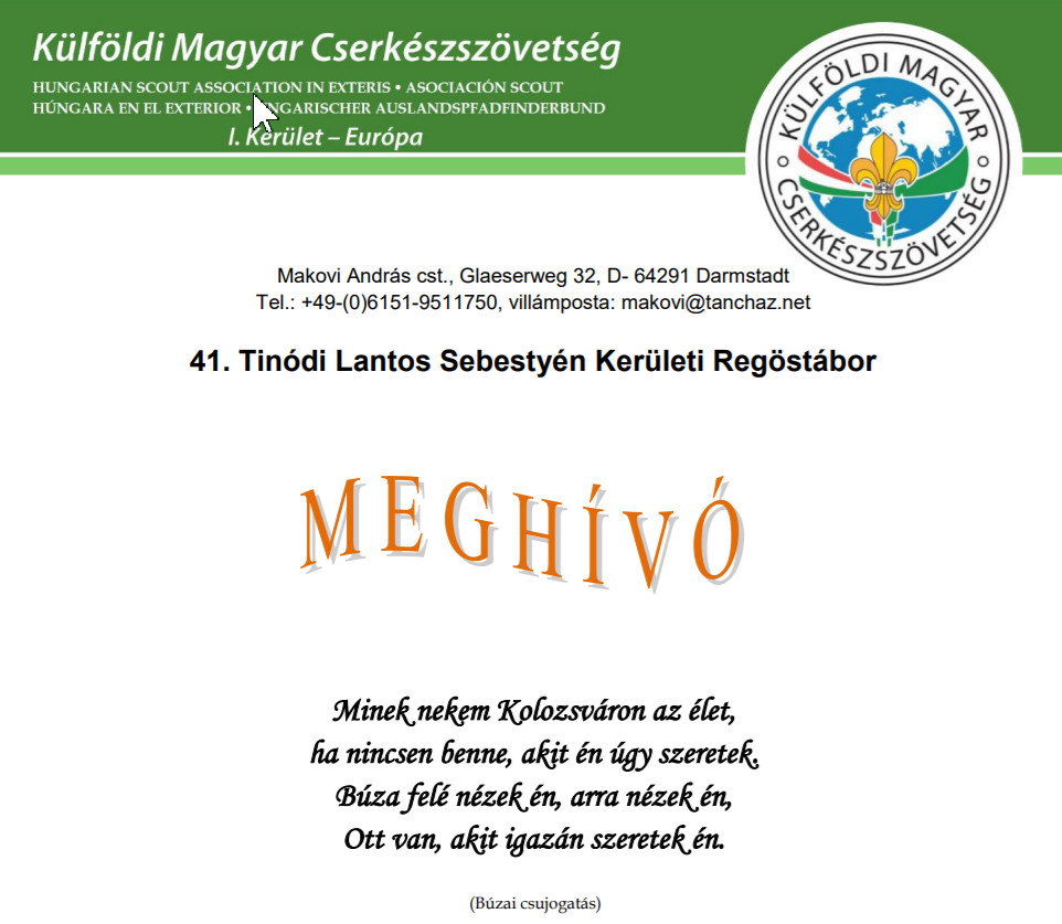 Meghívó, a 2019. április 14-22-i: Regős Türingia rendezvényre